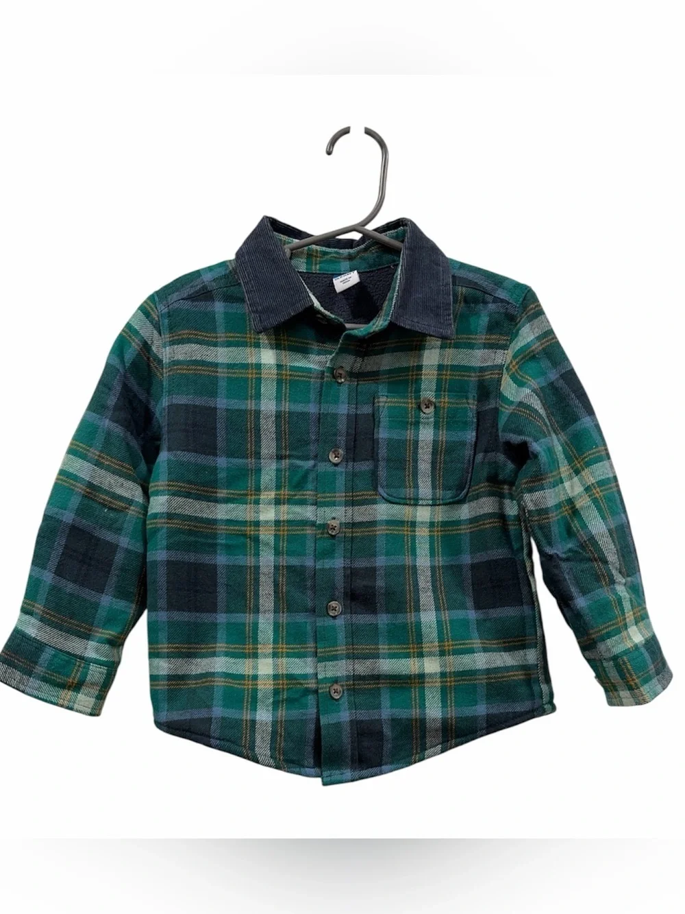 Old Navy Green & Blue Plaid Flannel Button-Down Shirt